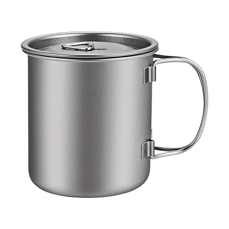 450ml Outdoor Camping Titanium Folding Handle Coffee Cup Ultra Light Mug Water Mug with Lip Hiking Coffee Mug