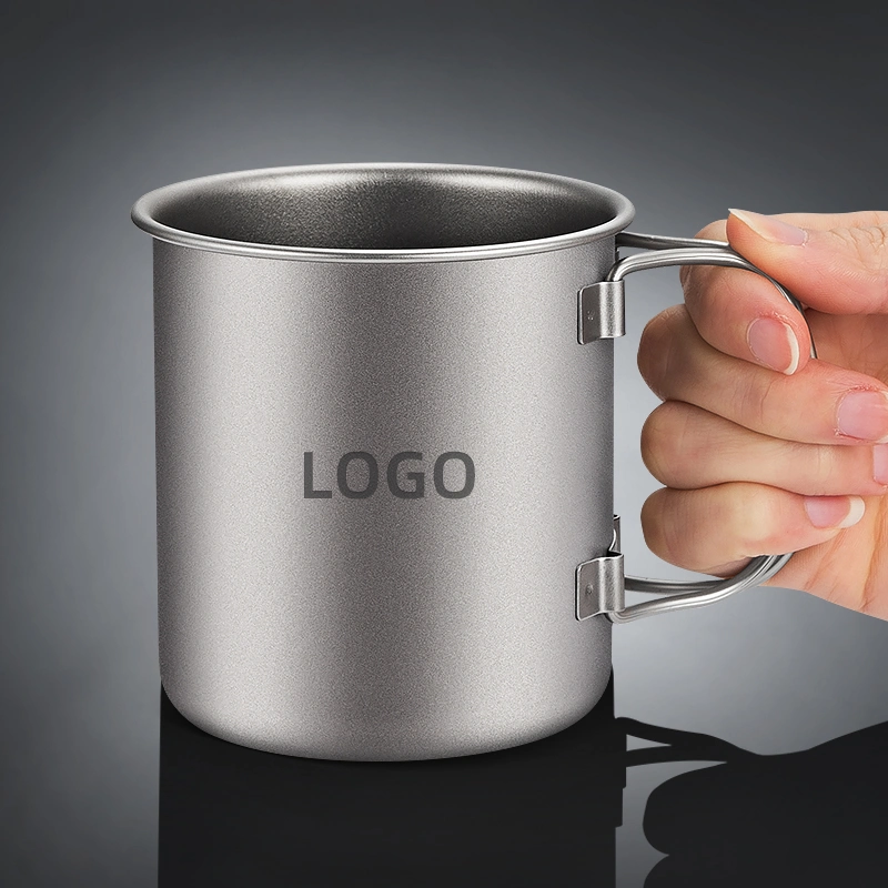 450ml Outdoor Camping Titanium Folding Handle Coffee Cup Ultra Light Mug Water Mug with Lip Hiking Coffee Mug